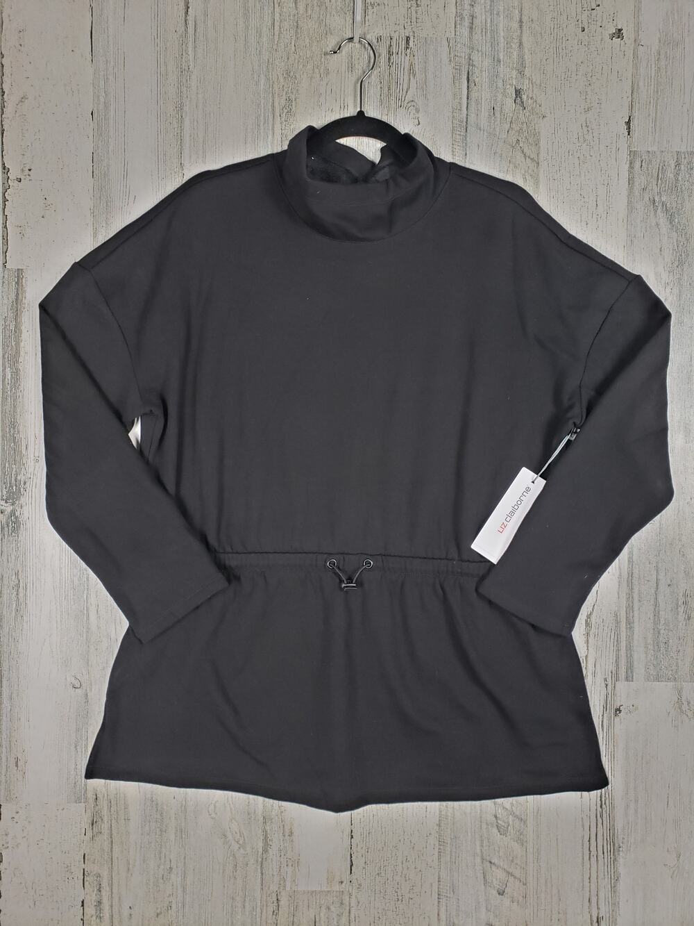 NWT Liz Claiborne Black Cinched Waist Pullover Sweatshirt Women's Size Large